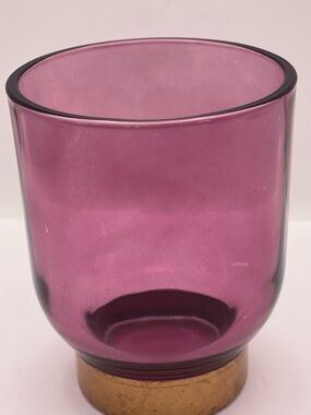 Amethyst Purple Glass Vase w/Gold Band Accent | Modern Art Glass Decor